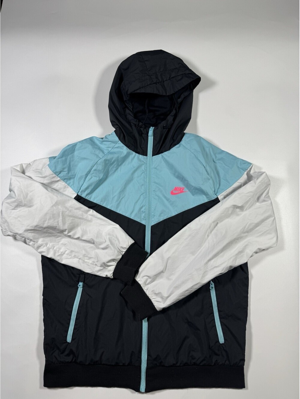 Nike Windrunner Jacket Mens M Black Blue White Colorblock Hooded Full Zip